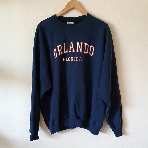Oversized Hanes Orlando Florida Navy Blue Sweatshirt - Picture 1 of 4